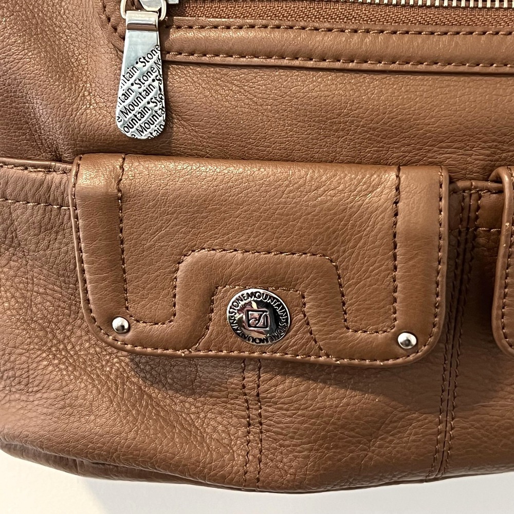 Stone Mountain Shoulder Bag Womens Medium Brown Leather Organizer Pockets Tote - Picture 4 of 16